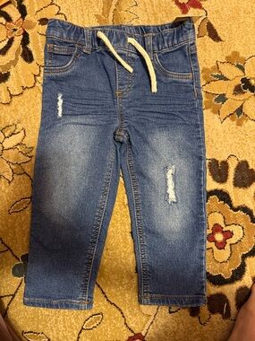 First Impressions Blue Distressed Denim Joggers with Drawstring